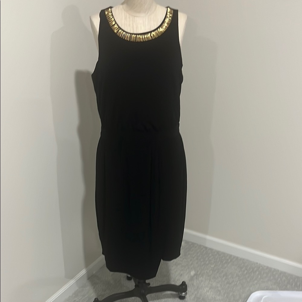 White House Black Market Black and Gold Embellished Midi Dress